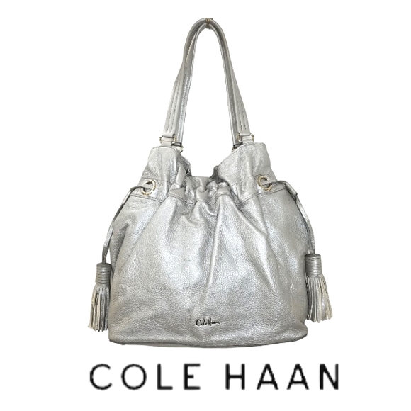 Cole Haan Handbags - Cole Hann Silver Grey Pebbled Leather Large Drawstring Hobo Bag
